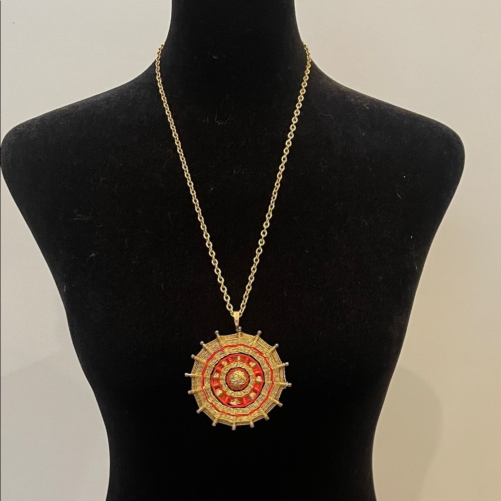 Gold and Red Pendant Necklace Native American made